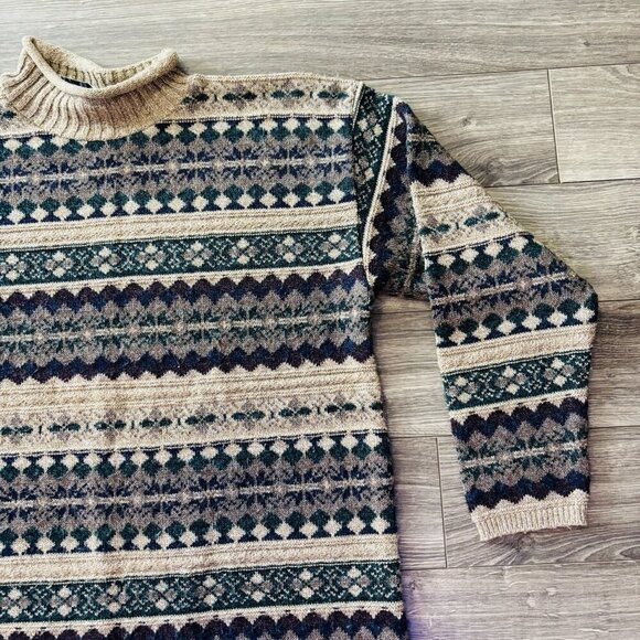 Vintage Ilanco Fair Isle Sweater Womens Small Purple Green Knit Pullover Jumper - Picture 3 of 16